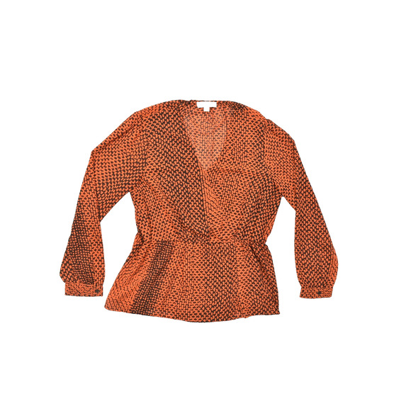 Michael Kors Women's Orange Black Blouse Size XL V-Neck Long Sleeve Top - Picture 1 of 8